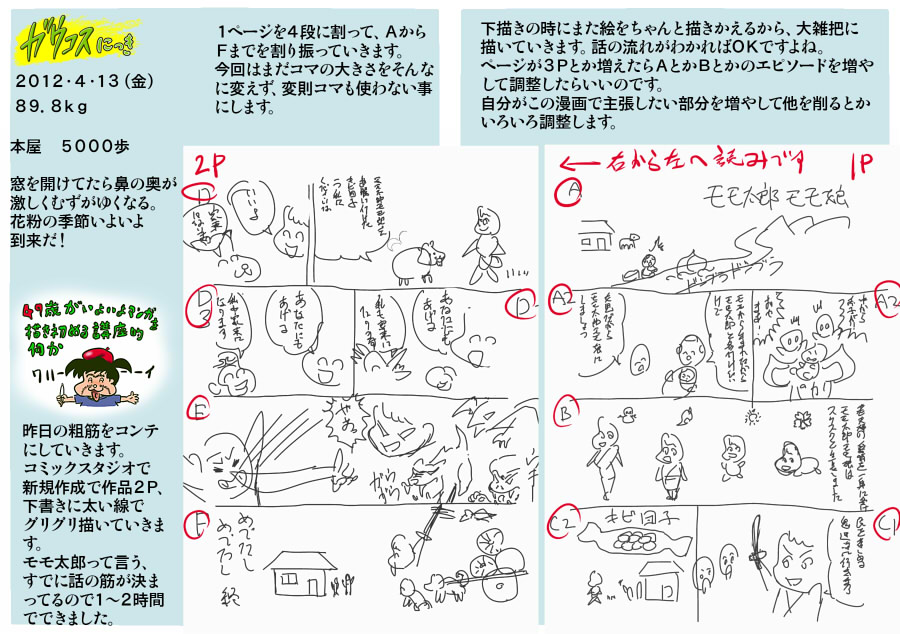 ４９歳がいよいよマンガを描き始める講座的な何か　モモ太郎　漫画課題　コンテ